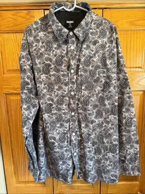 KING SIZE Grey Paisley Button-Up Shirt-XXL Tall